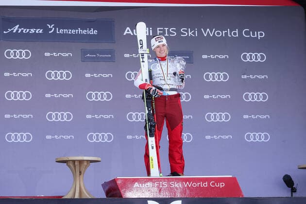18.03.2021, Lenzerheide, Lenzerheide, Audi FIS Ski Weltcup Lenzerheide: Super G Siegerehrung, Lara Gut-Behrami (Schweiz) gewinnt vorzeitig den Super-G-Weltcup Lenzerheide Lenzerheide Graubünden Schweiz Copyright: xJustPictures.ch JarixPestelaccix