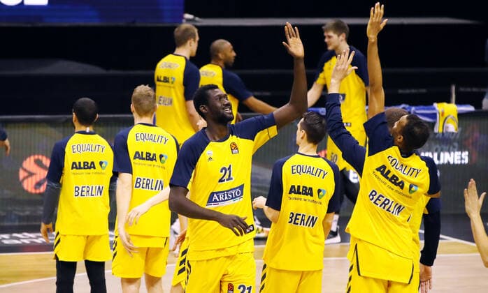 Jean Marc Christ Koumadje bei Vorstellung Basketball EuroLeague Herren Saison 2020 2021 18.03.2021 ALBA Berlin vs. Olympiakos Piraeus Piräus