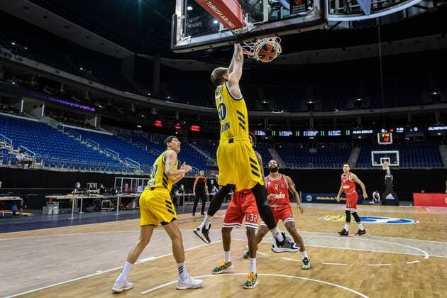 Basketball Berlin 18.03.2021 Saison 2020 2021 Euroleague Regular Season Alba Berlin - Olympiakos Piräus Ben Lammers (Alba Berlin, No.50)