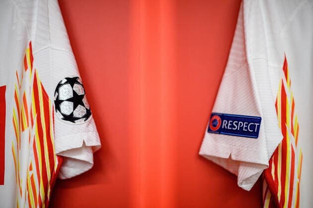 Die Kabine von RB Leipzig ist bereit für das Spiel UEFA Champions League Achtelfinale, Rueckspiel FC Liverpool - RB Leipzig 2:0 10.03.2021, Puskas Arena in Budapest (Ungarn). FC Liverpool - RB Leipzig