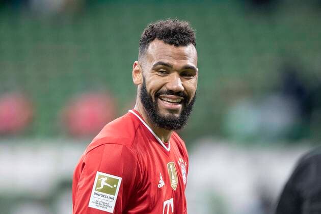 Eric Maxim CHOUPO-MOTING (M) grinsend, laechelnd (lächelnd); Fussball 1. Bundesliga, 25. Spieltag, SV Werder Bremen (HB) - FC Bayern Muenchen (M) 1:3, am 13.03.2021 in Bremen Deutschland. DFL regulations prohibit any use of photographs as image sequences and or quasi-video