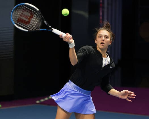 March 19, 2021, St.Petersburg, Russia: Jaqueline Cristian of Romania playing against Svetlana Kuznetsova of Russia during the St.Petersburg Ladies Trophy 2021 tennis tournament at Sibur Arena..Final score: St.Petersburg Russia - ZUMAs197 20210319_zaa_s197_148 Copyright: xMaksimxKonstantinovx