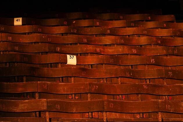 Mandatory Credit: Photo by Dave Shopland BPI Shutterstock (11806193o) Detail of the old wooden seats before kick off Fulham v Leeds United, Premier League, Football, Craven Cottage, London, UK - 19 Mar 2021 EDITORIAL USE ONLY No use with unauthorised audio, video, data, fixture lists, club league logos or live services. Online in-match use limited to 120 images, no video emulation. No use in betting, games or single club league player publications. Fulham v Leeds United, Premier League, Football, Craven Cottage, London, UK - 19 Mar 2021 EDITORIAL USE ONLY No use with unauthorised audio, video, data, fixture lists, club league logos or live services. Online in-match use limited to 120 images, no video emulation. No use in betting, games or single club league player publications. Copyright: xDavexShopland BPI Shutterstockx 11806193o
