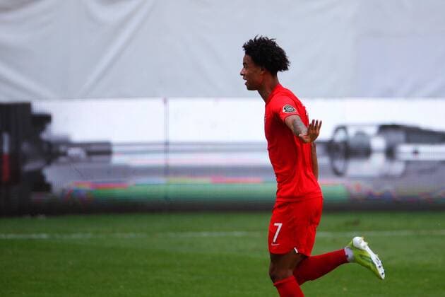 Tajon Buchanan of Canada celebrates after socring against El Salvador during their Concacaf Men s Qualifying Soccer Tournament to 2020 Tokio Olympics Games at Jalisco stadium in Guadalajara, Mexico, 19 March 2021. Canada vs. El Salvador !ACHTUNG: NUR REDAKTIONELLE NUTZUNG!  Copyright: xFranciscoxGuascox AME4064 20210319-637517950434821301