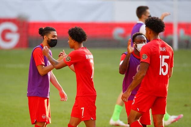 Players of Canada celebrate after defeating El Salvador during their Concacaf Men s Qualifying Soccer Tournament to 2020 Tokio Olympics Games at Jalisco stadium in Guadalajara, Mexico, 19 March 2021. Canada vs. El Salvador !ACHTUNG: NUR REDAKTIONELLE NUTZUNG!  Copyright: xFranciscoxGuascox AME4100 20210320-637518003856127471
