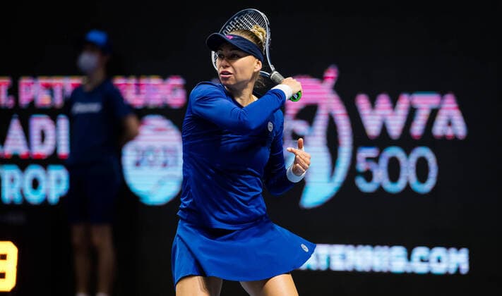March 20, 2021, ST PETERSBURG, RUSSIA: Vera Zvonareva of Russia in action during the semi-finals of the 2021 St. Petersburg Ladies Trophy WTA, Tennis Damen 500 tournament against Margarita Gasparyan of Russia ST PETERSBURG RUSSIA - ZUMAa181 20210320_zaa_a181_006 Copyright: xRobxPrangex