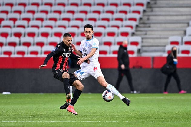 24 SAIF EDDINE KHAOUI (OM) - 10 ALEXIS CLAUDE MAURICE (NICE) FOOTBALL : Nice vs Marseille - Ligue 1 Uber Eats - 20 03 2021 FEP Panoramic 