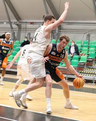 20.03.2021 - Basketball - Saison 2019 2020 - 2. Bundesliga Pro-A - 27. Spieltag: Nürnberg Falcons Basketball Club NBC - Rostock Seawolves - DaMa - Moritz Sanders (4, Nürnberg Falcons BC NBC ) Till Gloger (18, Rostock Seawolves )