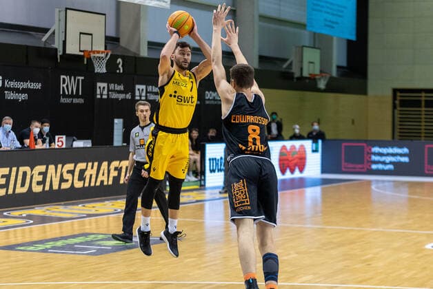 Besnik Bekteshi (Tigers Tübingen, 7)¨¨Tigers Tübingen vs. Wiha Panthers Schwenningen, 2. Basketball, Bundesliga, Pro A, Barmer 2 Basketball, Spieltag 7, Spielzeit 2020 2021, 20.03.2021, ¨¨ Tigers Tübingen - Wiha Panthers Schwenningen, Basketball, 2. Bundesliga, Barmer 2 Basketball, Spieltag 7, Spielzeit 2020 2021, 20.03.2021 Rottenburg am Neckar Copyright: xDennisxDuddek xEibnerxPressefotox EP_DDU