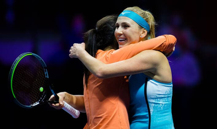 March 21, 2021, ST PETERSBURG, RUSSIA: Nadija Kichenok of Ukraine & Raluca Olaru of Romania reacts to winning the doubles final of the 2021 St. Petersburg Ladies Trophy WTA, Tennis Damen 500 tournament ST PETERSBURG RUSSIA - ZUMAa181 20210321_zaa_a181_003 Copyright: xRobxPrangex