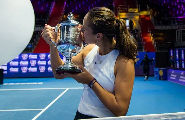 Mandatory Credit: Photo by Rob Prange Shutterstock (11803322ag) Daria Kasatkina of Russia with the champions trophy after winning the final of the 2021 St. Petersburg Ladies Trophy WTA, Tennis Damen 500 tournament WTA St Petersburg Ladies Trophy, Tennis, St Petersburg, Russia - 21 Mar 2021 WTA St Petersburg Ladies Trophy, Tennis, St Petersburg, Russia - 21 Mar 2021  Copyright: xRobxPrange Shutterstockx 11803322ag