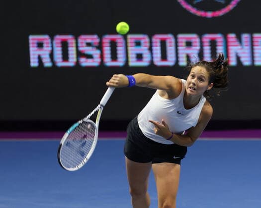 Saint Petersburg, Russia - 21 March 2021: Tennis, final Daria Kasatkina of Russia playing against Margarita Gasparyan of Russia during St.Petersburg Ladies Trophy 2021 tennis tournament. MaksimxKonstantinov