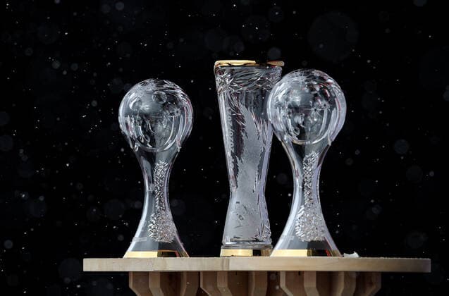 ALPINE SKIING - FIS WC Final Lenzerheide LENZERHEIDE,SWITZERLAND,21.MAR.21- ALPINE SKIING - FIS World Cup Final, slalom, men. Image shows trophies. GEPAxpictures xHaraldxSteiner