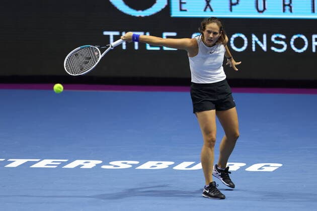 Saint Petersburg, Russia - 21 March 2021: Tennis, final Daria Kasatkina of Russia playing against Margarita Gasparyan of Russia during St.Petersburg Ladies Trophy 2021 tennis tournament. MaksimxKonstantinov
