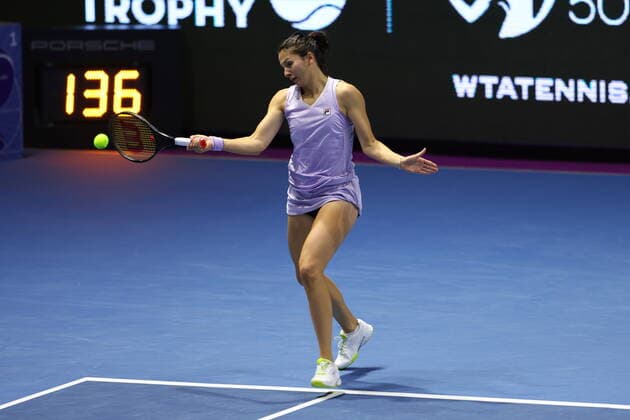 Saint Petersburg, Russia - 21 March 2021: Tennis, final Daria Kasatkina of Russia playing against Margarita Gasparyan of Russia during St.Petersburg Ladies Trophy 2021 tennis tournament. MaksimxKonstantinov