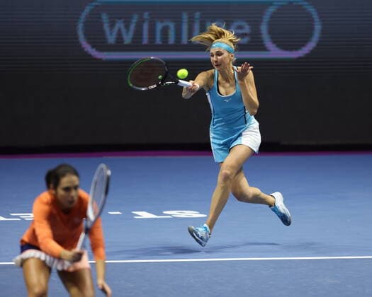 March 21, 2021, Saint Petersburg, Russia: Nadiia Kichenok of Ukraine and Raluca Olaru of Romania playing against Kaitlyn Christian and Sabrina Santamaria of USA during the St. Petersburg Ladies Trophy 2021 tennis tournament at Sibur Arena..Final score: Saint Petersburg Russia - ZUMAs197 20210321_zaa_s197_169 Copyright: xMaksimxKonstantinovx