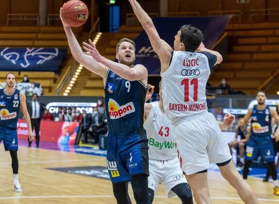 Fabian Bleck (HAKRO Merlins Crailsheim, 9)¨¨HAKRO Merlins Crailsheim vs. FC Bayern München , 1. Basketball, Bundesliga, BBL, Easy Credit Basketball, Spieltag 24, Spielzeit 2020 2021, 21.03.2021, ¨¨ HAKRO Merlins Crailsheim - FC Bayernh München, Basketball, 1. Bundesliga, Easy Credit 1 Basketball, Spieltag 24, Spielzeit 2020 2021, 21.03.2021 Crailsheim Copyright: xDennisxDuddek xEibnerxPressefotox EP_DDU