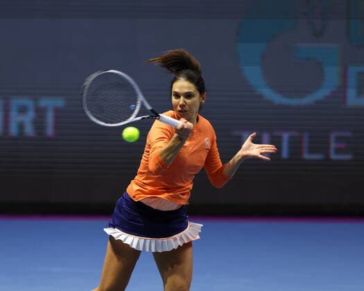 March 21, 2021, Saint Petersburg, Russia: Raluca Olaru of Romania playing against Kaitlyn Christian and Sabrina Santamaria of USA during the St.Petersburg Ladies Trophy 2021 tennis tournament at Sibur Arena..Final score: Saint Petersburg Russia - ZUMAs197 20210321_zaa_s197_178 Copyright: xMaksimxKonstantinovx