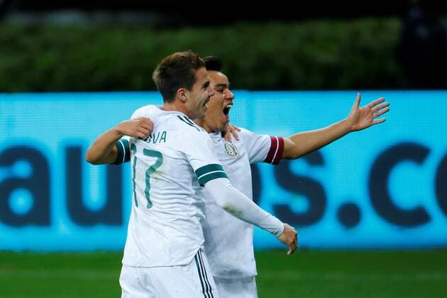 GUADALAJARA (MEXICO), 03 21 2021.- Sebastian Cordova (l) and Carlos Rodriguez (r) of Mexico celebrate a goal against Costa Rica during a match of the CONCACAF Men s Olympic Qualifying tournament soccer, at Akron Stadium, in Guadalajara, Jalisco, Mexico, 21 March 2021. EFE Francisco Guasco Costa Rica - Mexico !ACHTUNG: NUR REDAKTIONELLE NUTZUNG!  Copyright: xFranciscoxGuascox AME4453 20210322-637519843027577348