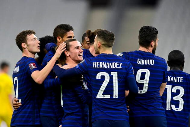 Joie des joueurs de l Equipe de France apres le but de GRIEZMANN ANTOINE (France) FOOTBALL : France vs Ukraine - Eliminatoires coupe du Monde 2022 - 24 03 2021 JBAutissier Panoramic 