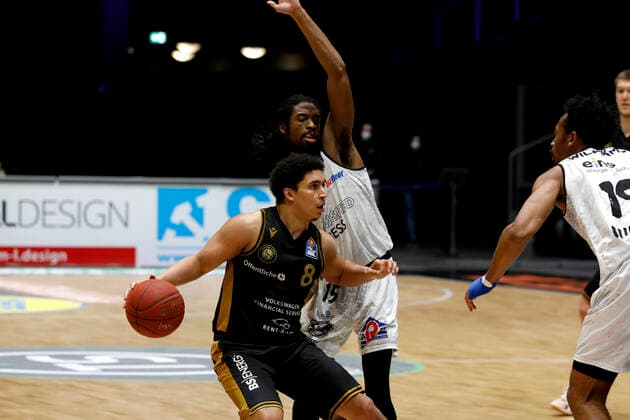 24.03.2021, easyCredit Basketball Bundesliga, BBL, Saison 2020 2021, Herren, Chemnitz Niners - Basketball Löwen Braunschweig James Robinson, Basketball Löwen Braunschweig Chemnitz Messe Chemnitz Sachsen Germany