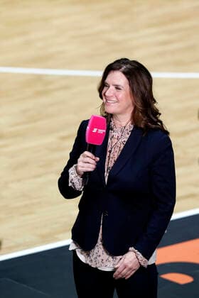 24.03.2021, easyCredit Basketball Bundesliga, BBL, Saison 2020 2021, Herren, Chemnitz Niners - Basketball Löwen Braunschweig Katharina Witt, ehemalige Eiskunstläuferin im Interview Chemnitz Messe Chemnitz Sachsen Germany