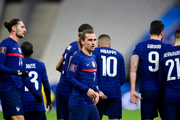 Joie des joueurs de l Equipe de France apres le but de GRIEZMANN ANTOINE (France) FOOTBALL : France vs Ukraine - Eliminatoires coupe du Monde 2022 - 24 03 2021 JBAutissier Panoramic 