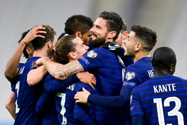 Joie des joueurs de l Equipe de France apres le but de GRIEZMANN ANTOINE (France) FOOTBALL : France vs Ukraine - Eliminatoires coupe du Monde 2022 - 24 03 2021 JBAutissier Panoramic 