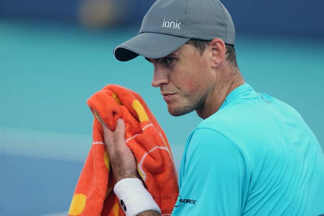 March 24, 2021, Miami Gardens, Florida, United States Of America: MIAMI GARDENS, FL - MARCH 24: Vasek Pospisil seen playing on day 3 of the Miami Open on March 24, 2021 at Hard Rock Stadium in Miami Gardens, Florida...People: Vasek Pospisil Miami Gardens United States Of America - ZUMAs214 20210324_zda_s214_012 Copyright: xSMGx