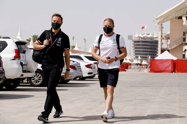 Antti Vierula (FIN, Mercedes-AMG Petronas F1 Team), 77 Valtteri Bottas (FIN, Mercedes-AMG Petronas F1 Team), F1 Grand Prix of Bahrain at Bahrain International Circuit on March 25, 2021 in Sakhir, Bahrain. (Photo by HOCH ZWEI) Sakhir Bahrain