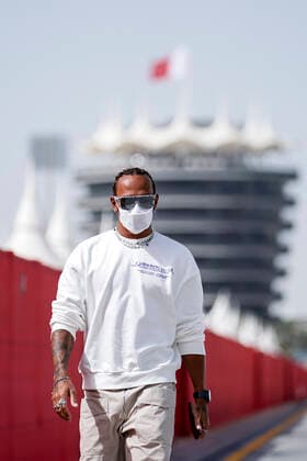 March 25, 2021, Sakhir, Bahrain: LEWIS HAMILTON of Great Britain and Mercedes-AMG F1 Team is seen arriving at the track during preparations of the 2021 FIA Formula 1 Bahrain Grand Prix at Bahrain International Circuit in Sakhir, Bahrain. Sakhir Bahrain - ZUMAg147 20210325_zap_g147_001 Copyright: xJamesxGasperottix