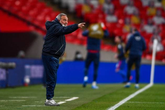London, England, March 25th 2021: Bacciocchi Simone (San Marino Manager) gestures during the World Cup 2022 Qualification match between England and San Marino at Wembley Stadium in London, England. 2022 World Cup Qualifiers - England V San Marino 
