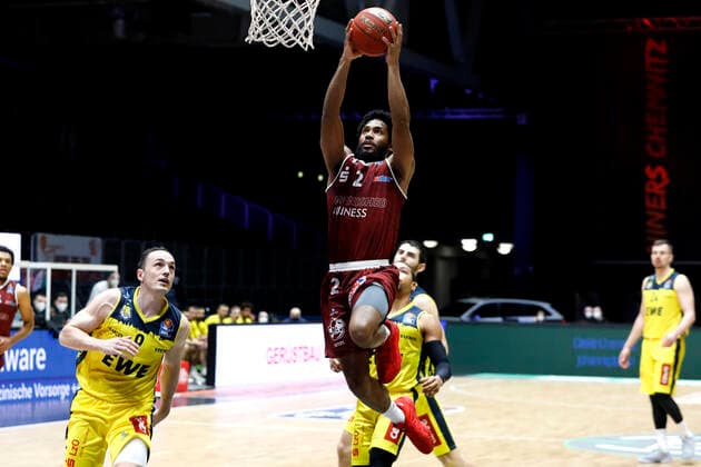 26.03.2021, easyCredit Basketball Bundesliga, BBL, Saison 2020 2021, Herren, Chemnitz Niners - EWE Basket Oldenburg Terrell Harris, Niners Chemnitz Chemnitz Messe Chemnitz Sachsen Germany