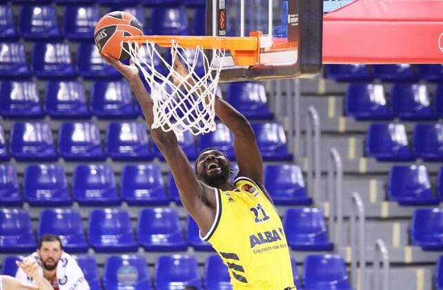March 26, 2021, Barcelona, Catalonia, Spain: Christ Koumadje during the match betweeen FC Barcelona, Barca and Alba Berlin, corresponding to the week 31 of the Euroleague, played at the Palau Blaugrana. Photo: JGS Cordon Press Cordon Press