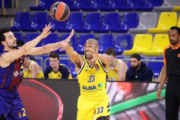 March 26, 2021, Barcelona, Catalonia, Spain: Jayson Granger and Leo Westermann during the match betweeen FC Barcelona, Barca and Alba Berlin, corresponding to the week 31 of the Euroleague, played at the Palau Blaugrana. Photo: JGS Cordon Press Cordon Press