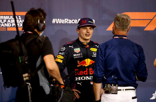 33 Max Verstappen (NED, Red Bull Racing), David Coulthard (GBR), F1 Grand Prix of Bahrain at Bahrain International Circuit on March 27, 2021 in Sakhir, Bahrain. (Photo by HOCH ZWEI) Sakhir Bahrain