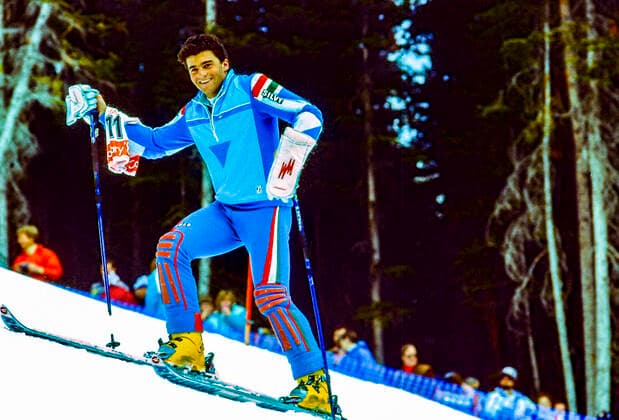 Olympics 1988 Skiing Alberto Tomba (ITA) competing in the men s slalom at the 1988 Olympic Winter games, Winterspiele,Spiele, Summer games Calgary Nakiska Alberta Canada Copyright: xStevenxExxSutton DUOMO PCNx OL8802_SK27015