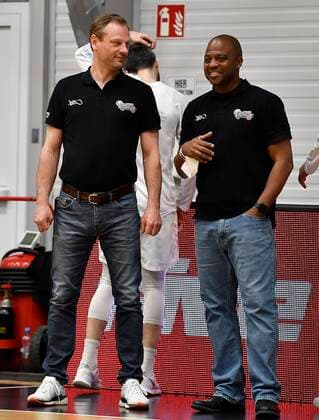 27.03.2021 - Basketball - Saison 2020 2021 - 2. Bundesliga Pro-A - 28. Spieltag: Nürnberg Falcons Basketball Club NBC - MLP Academics Heidelberg - - Ralph Junge ( Trainer Geschäftsführer Headcoach Nürnberg Falcons BC NBC ) Derrick Taylor ( Co-Trainer Assistant-Coach Nürnberg Falcons BC NBC )