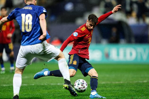 MARIBOR, SLOVENIA - MARCH 27: Javier Puado of Spain during the 2021 UEFA European Under-21 Championship Group B match between Spain and Italy at Stadion Ljudski vrt on March 27, 2021 in Maribor, Slovenia. (Photo by Vid Ponikvar Sportida) SPO, SOC, FOI  Copyright: xSportida