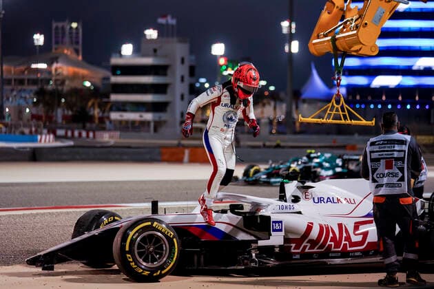 March 28, 2021, Sakhir, Bahrain: NIKITA MAZEPIN of Russia and Haas F1 Team retires from the 2021 FIA Formula 1 Bahrain Grand Prix at Bahrain International Circuit in Sakhir, Bahrain. Sakhir Bahrain - ZUMAg147 20210328_zap_g147_010 Copyright: xJamesxGasperottix
