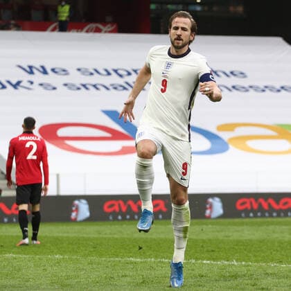 Albania v England 2022 FIFA World Cup, WM, Weltmeisterschaft, Fussball Qualifiers Harry Kane of England celebrates after opening the scoring during the 2022 FIFA World Cup Qualifiers match at the Air Albania Stadium, Tirana Content Not Available For UK Newspapers Copyright: xFocusxImagesx FIL-15360-0041