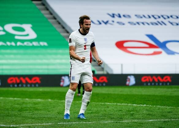 Mandatory Credit: Photo by Nikola Krstic BPI Shutterstock (11832717bg) Harry Kane of England scores and celebrates 0-1 Albania v England, FIFA World Cup, WM, Weltmeisterschaft, Fussball Qualifying Group I, Football, Arena Kombetare, Tirana, Albania - 28 Mar 2021 Albania v England, FIFA World Cup Qualifying Group I, Football, Arena Kombetare, Tirana, Albania - 28 Mar 2021 Copyright: xNikolaxKrstic BPI Shutterstockx 11832717bg