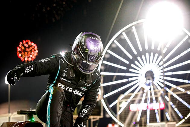 F1 Grand Prix of Bahrain 44 Lewis Hamilton (GBR, Mercedes-AMG Petronas F1 Team), F1 Grand Prix of Bahrain at Bahrain International Circuit on March 28, 2021 in Sakhir, Bahrain. (Photo by Andy Hone LAT Motorsport Images FIA Pool via HOCH ZWEI) Sakhir Bahrain Poolfoto HOCH ZWEI Pool Motorsport Images ,EDITORIAL USE ONLY
