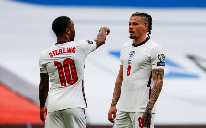 Mandatory Credit: Photo by Nikola Krstic BPI Shutterstock (11832717cg) Raheem Sterling of England and Kalvin Phillips of England Albania v England, FIFA World Cup, WM, Weltmeisterschaft, Fussball Qualifying Group I, Football, Arena Kombetare, Tirana, Albania - 28 Mar 2021 Albania v England, FIFA World Cup Qualifying Group I, Football, Arena Kombetare, Tirana, Albania - 28 Mar 2021 Copyright: xNikolaxKrstic BPI Shutterstockx 11832717cg