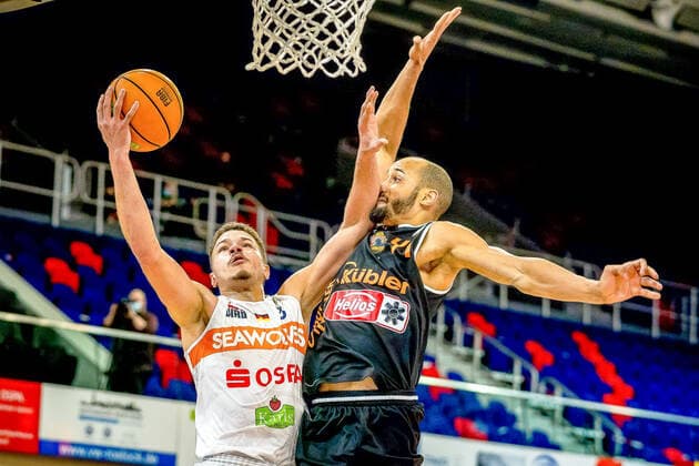 Jarelle, Reischel, Rostock Seawolves vs. Panthers Schwenningen, Basketball, PRO-A, 28.03.2021 Rostock Seawolves vs. Panthers Schwenningen, Basketball, PRO-A, 28.03.2021 Rostock Copyright: xEibner-Pressefotox EP_GRW