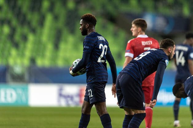 Russia v France, UEFA EURO, EM, Europameisterschaft,Fussball U-21 championship, Szombathely, Hungary Szombathely, Hungary. 28th, March 2021. Odsonne Edouard (22) of France prepares to take a penalty during the UEFA EURO U-21 match between Russia and France at Haladas Stadium in Szombathely. Szombathely Hungary  Copyright: xGonzalesxPhoto GastonxSzermanx