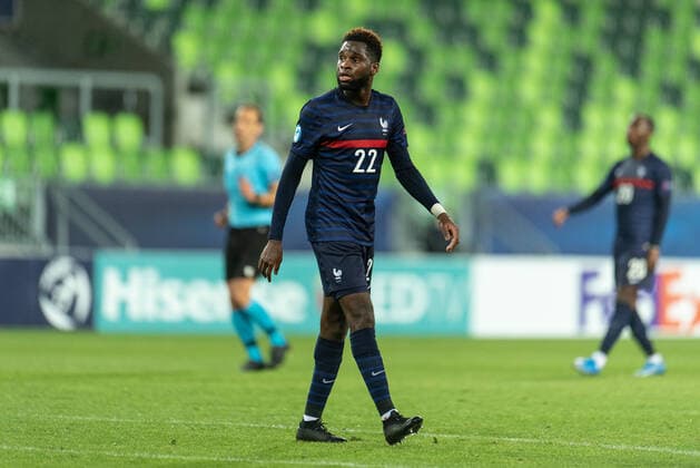 Russia v France, UEFA EURO, EM, Europameisterschaft,Fussball U-21 championship, Szombathely, Hungary Szombathely, Hungary. 28th, March 2021. Odsonne Edouard (22) of France seen during the UEFA EURO U-21 match between Russia and France at Haladas Stadium in Szombathely. Szombathely Hungary  Copyright: xGonzalesxPhoto GastonxSzermanx