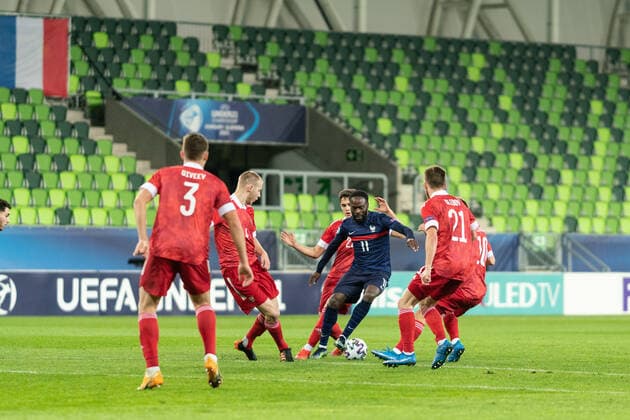 Russia v France, UEFA EURO, EM, Europameisterschaft,Fussball U-21 championship, Szombathely, Hungary Szombathely, Hungary. 28th, March 2021. Jonathan Ikone (11) of France seen during the UEFA EURO U-21 match between Russia and France at Haladas Stadium in Szombathely. Szombathely Hungary  Copyright: xGonzalesxPhoto GastonxSzermanx