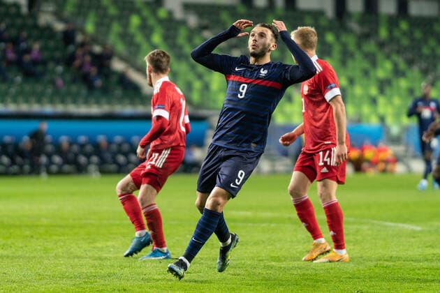 Russia v France, UEFA EURO, EM, Europameisterschaft,Fussball U-21 championship, Szombathely, Hungary Szombathely, Hungary. 28th, March 2021. Amine Gouiri (9) of France seen during the UEFA EURO U-21 match between Russia and France at Haladas Stadium in Szombathely. Szombathely Hungary  Copyright: xGonzalesxPhoto GastonxSzermanx