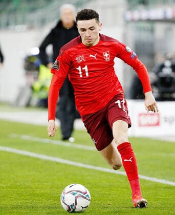 Foto Manuel Geisser 28.03.2021 Sankt Gallen : Kybunpark St.Gallen , Saison 2020 2021 Herren Fussball WM Qualifikation Schweiz - Litauen Ruben Vargas (Schweiz) *** Photo Manuel Geisser 28 03 2021 Sankt Gallen Kybunpark St Gallen , Season 2020 2021 Men Football World Cup Qualification Switzerland Lithuania Ruben Vargas Switzerland 